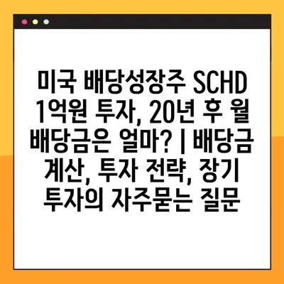 미국 배당성장주 SCHD 1억원 투자, 20년 후 월 배당금은 얼마? | 배당금 계산, 투자 전략, 장기 투자
