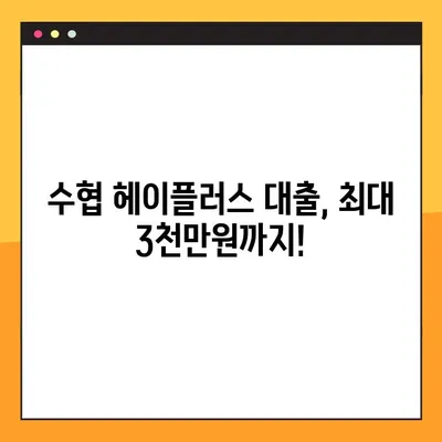 수협 헤이플러스 대출, 최대 3000만원까지! 혜택 & 신청 방법 총정리 | 수협, 헤이플러스, 대출, 신청, 조건