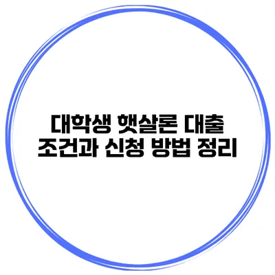 대학생 햇살론 대출 조건과 신청 방법 정리