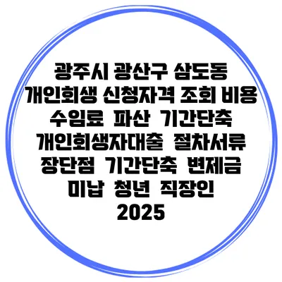 광주시 광산구 삼도동 개인회생 신청자격 조회 비용 수임료 | 파산 | 기간단축 | 개인회생자대출 | 절차서류 | 장단점 | 기간단축 | 변제금 미납 | 청년 | 직장인 2025