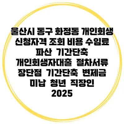 울산시 동구 화정동 개인회생 신청자격 조회 비용 수임료 | 파산 | 기간단축 | 개인회생자대출 | 절차서류 | 장단점 | 기간단축 | 변제금 미납 | 청년 | 직장인 2025